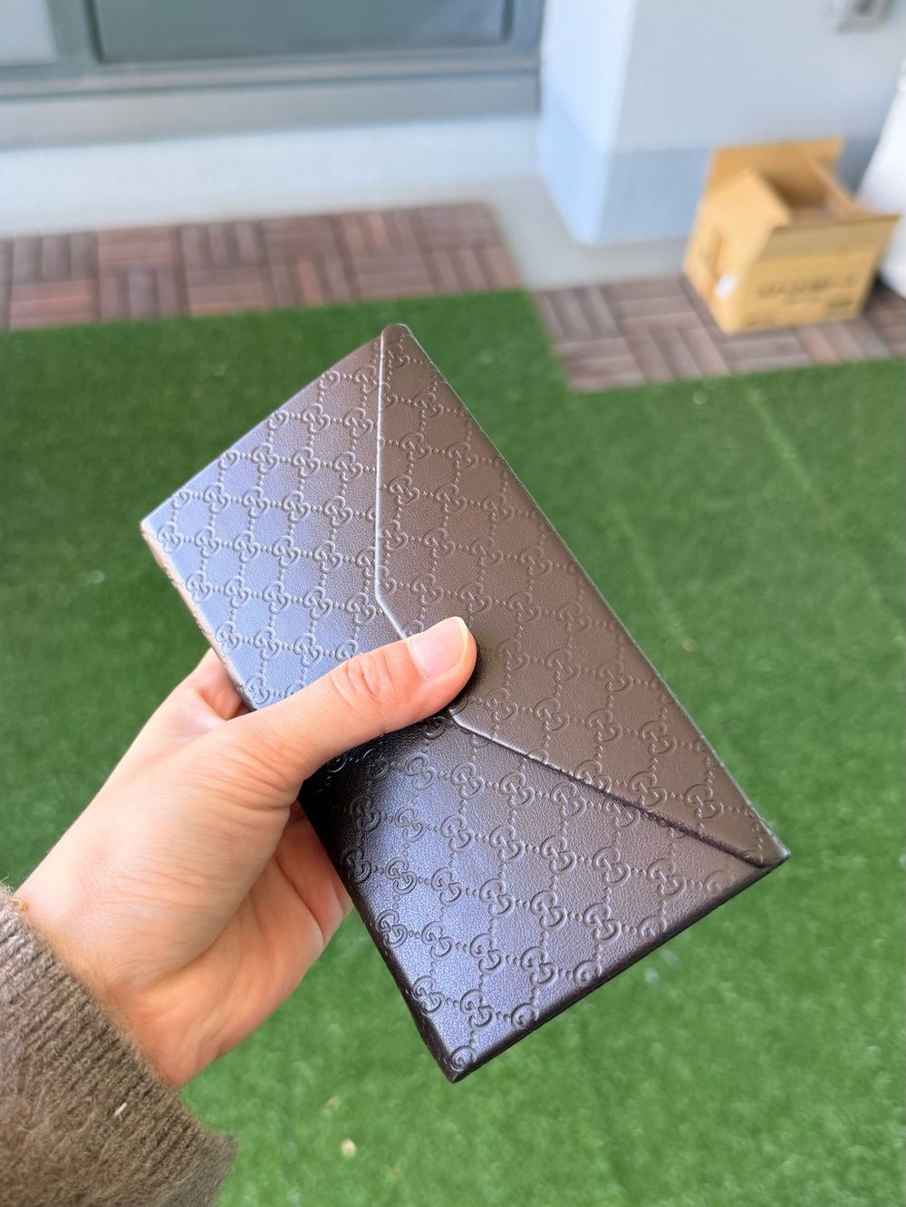 Gucci Brown Embossed Leather sunglasses case